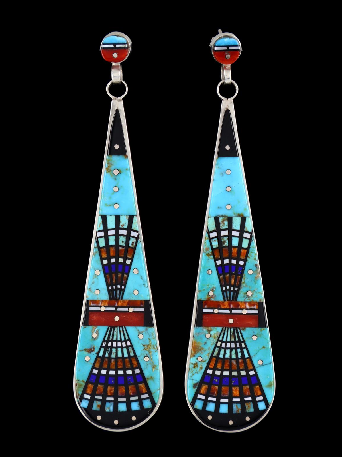 Native American Inlay Turquoise Post Earrings - PuebloDirect.com