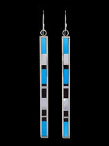 Zuni Jewelry Turquoise and Mother of Pearl Inlay Dangle Earrings - PuebloDirect.com