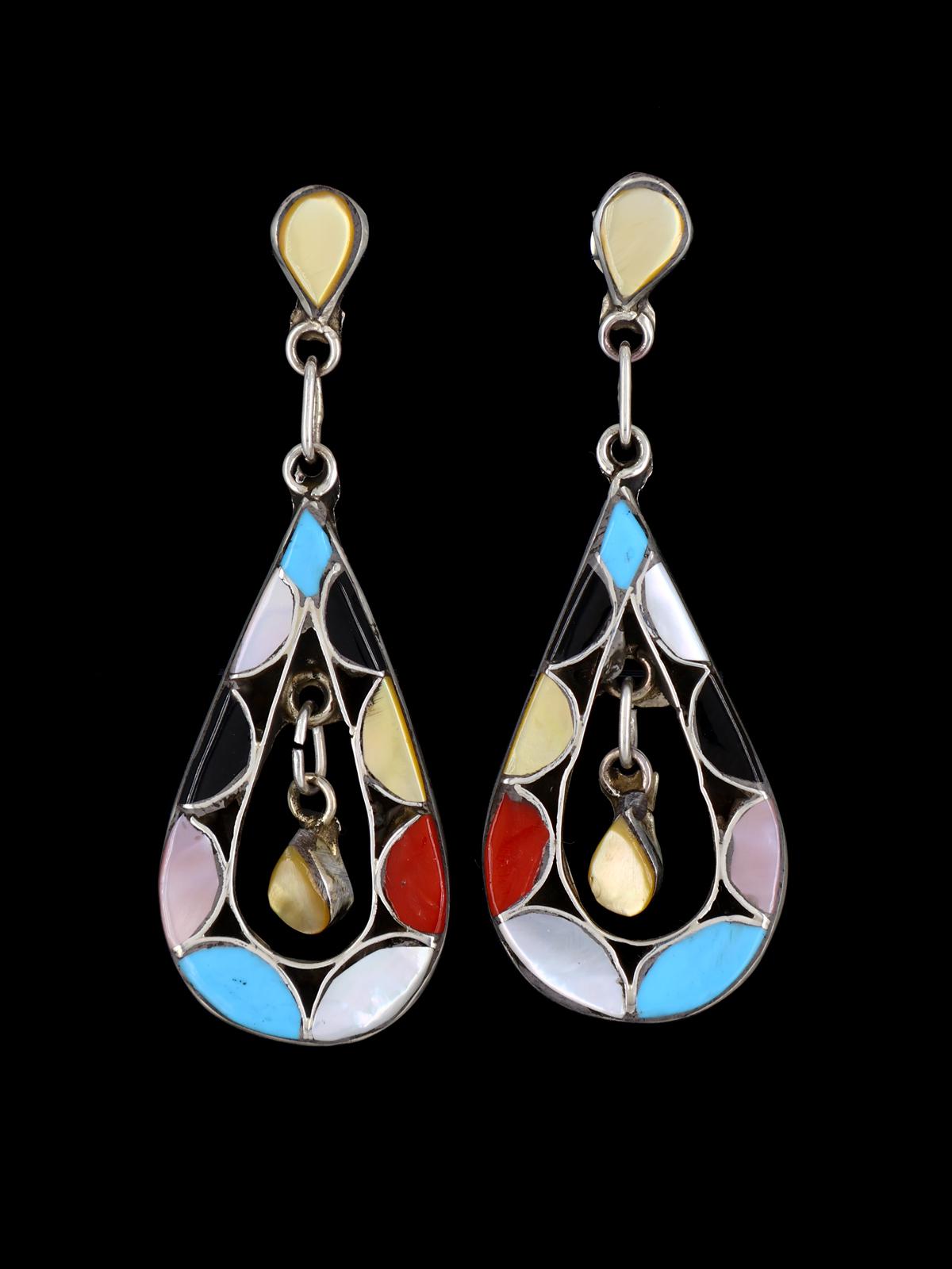 Zuni Sterling Silver Multistone Inlay Post Earrings - PuebloDirect.com