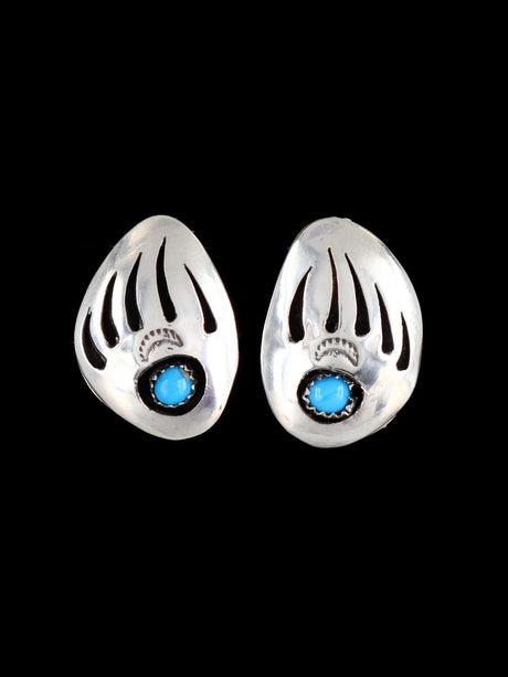 Navajo Sterling Silver Turquoise Bear Paw Post Earrings - PuebloDirect.com