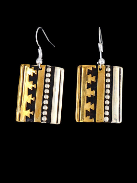 Navajo Sterling Silver Overlay Dangle Earrings - PuebloDirect.com