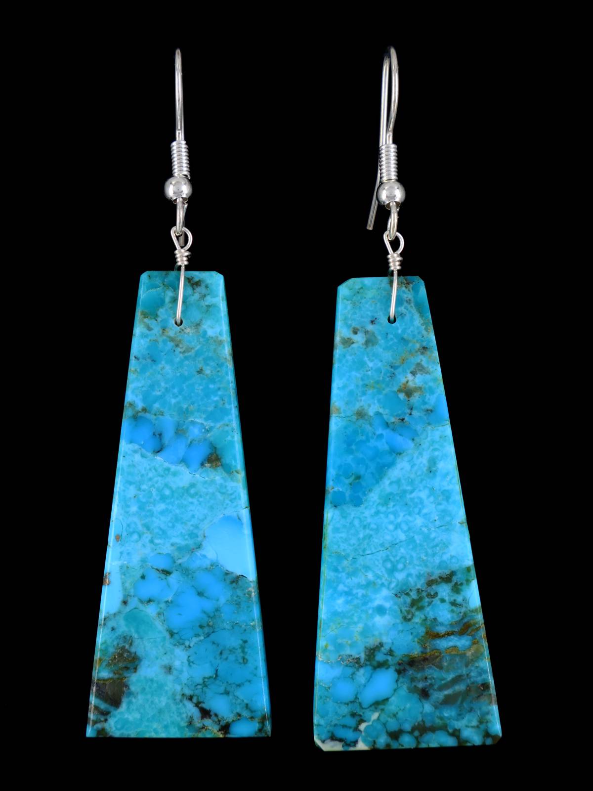Navajo Compressed Turquoise Slab Dangle Earrings