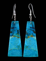 Navajo Compressed Turquoise Slab Dangle Earrings