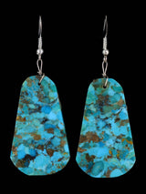 Navajo Compressed Turquoise Slab Dangle Earrings
