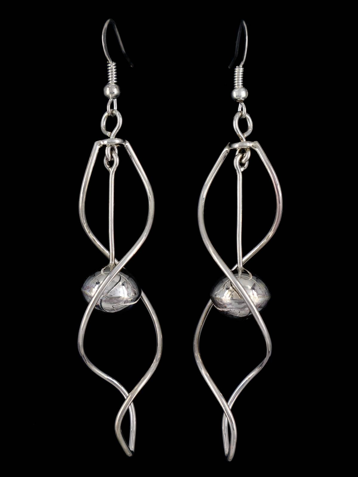 Navajo Jewelry Sculpted Wire Sterling Silver Dangle Earrings