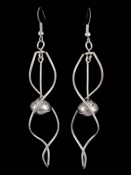Navajo Jewelry Sculpted Wire Sterling Silver Dangle Earrings
