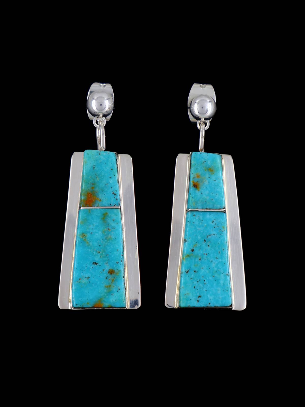 Navajo Turquoise Sterling Silver Inlay Post Earrings
