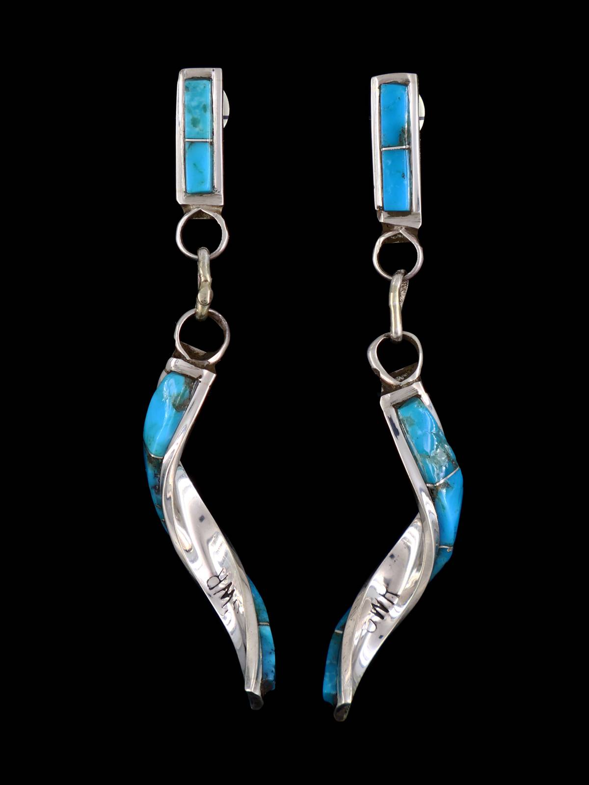 Sterling Silver Turquoise Twisted Post Zuni Earrings