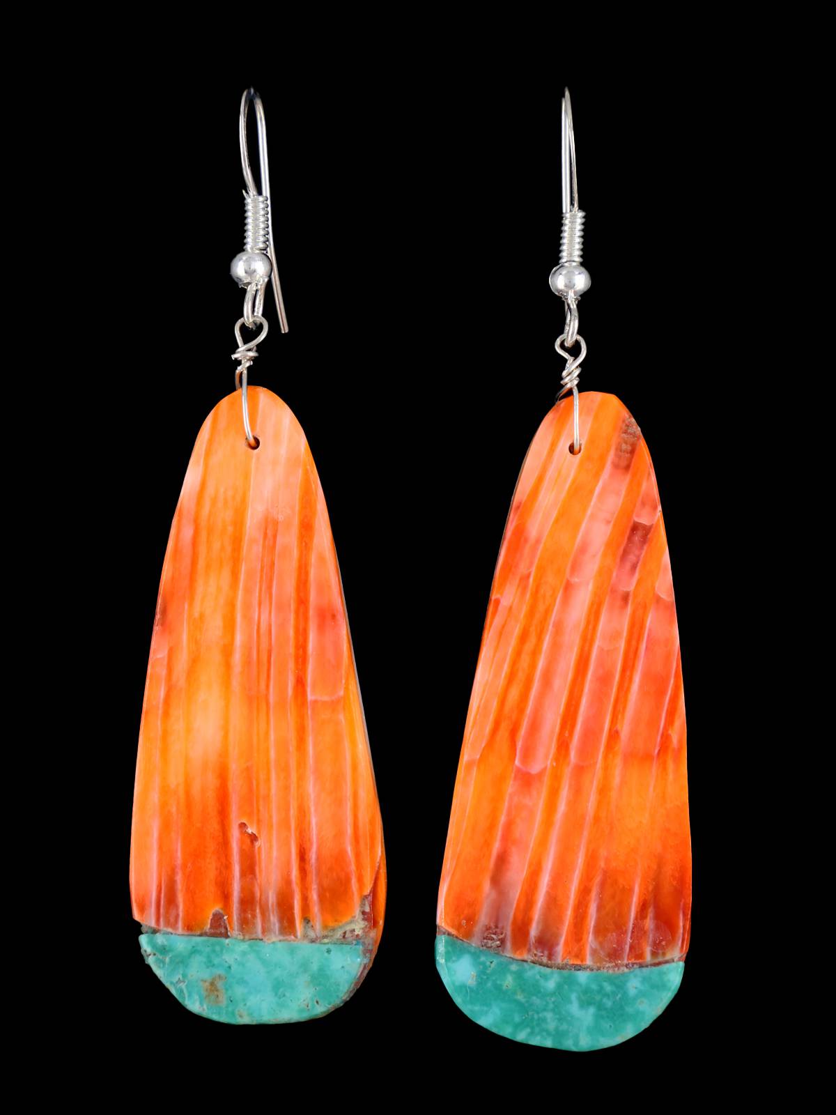 Navajo Spiny Oyster and Turquoise Dangle Earrings
