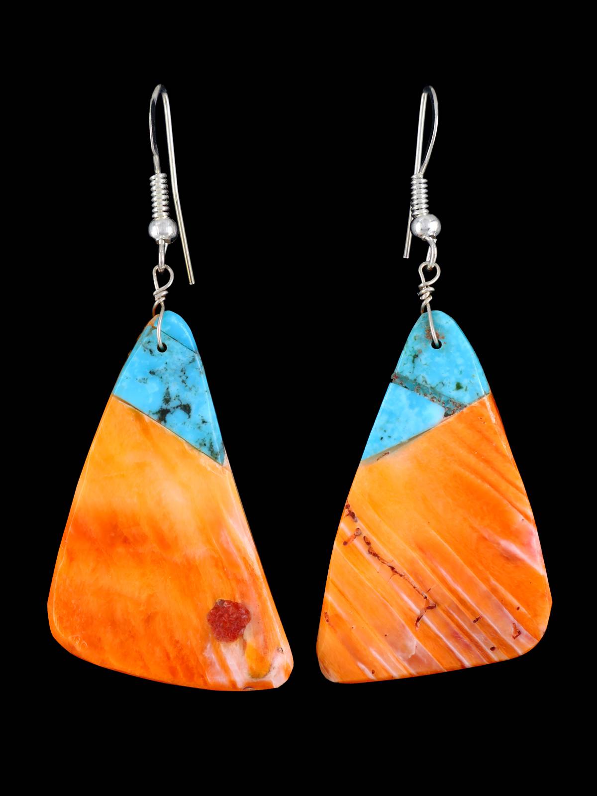 Navajo Spiny Oyster and Turquoise Dangle Earrings
