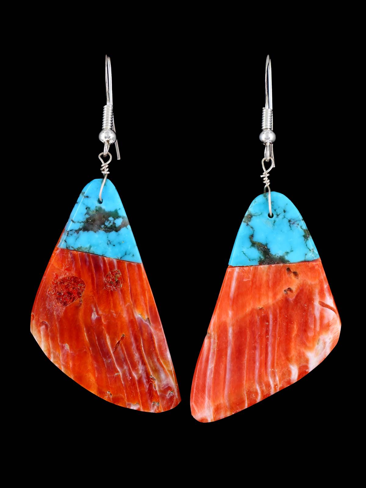 Navajo Spiny Oyster and Turquoise Dangle Earrings