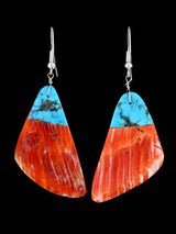Navajo Spiny Oyster and Turquoise Dangle Earrings