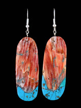 Navajo Spiny Oyster and Turquoise Dangle Earrings