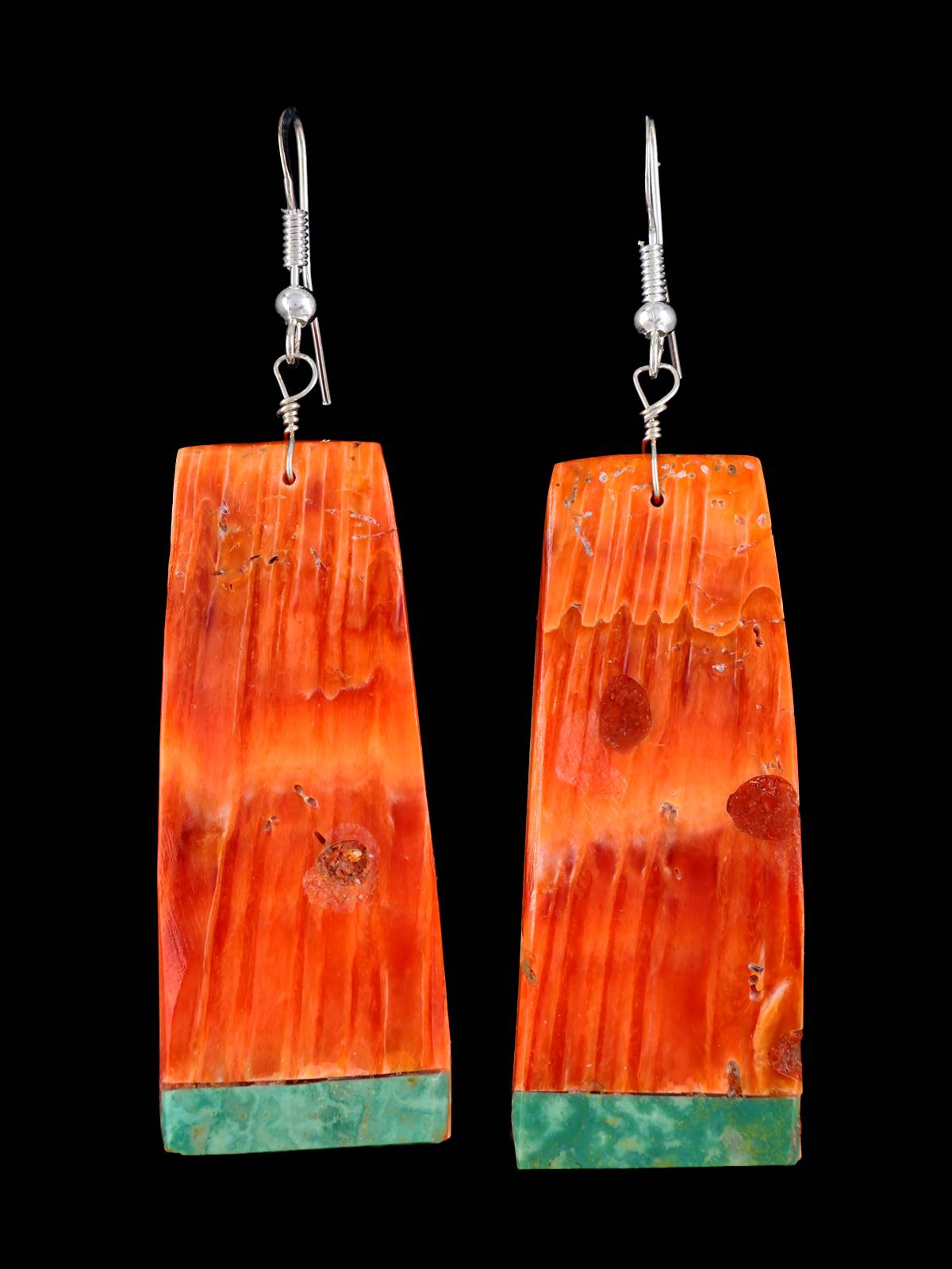 Navajo Spiny Oyster and Turquoise Dangle Earrings