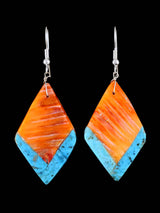 Navajo Spiny Oyster and Turquoise Dangle Earrings