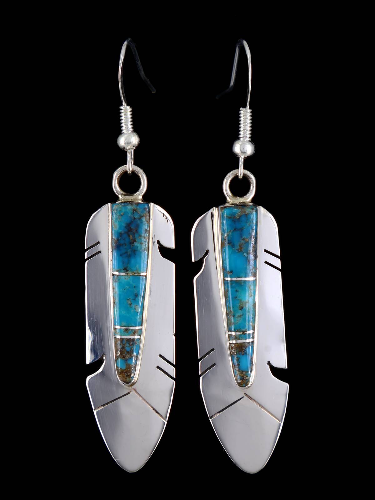 Pendientes colgantes con incrustaciones de turquesa y joyería india nativa americana