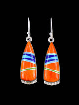 Navajo Sterling Silver Spiny Oyster Inlay Dangle Earrings