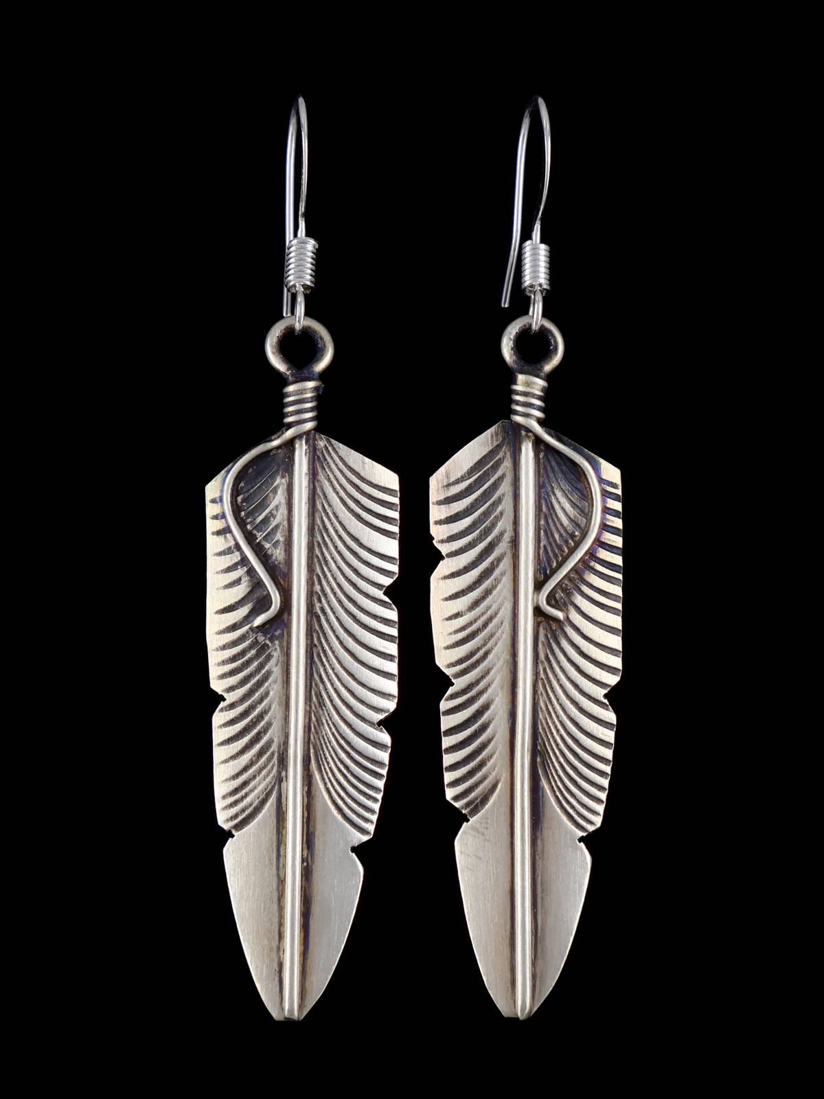 Native American Sterling Silver Dangle Feather Earrings