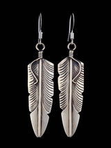 Native American Sterling Silver Dangle Feather Earrings