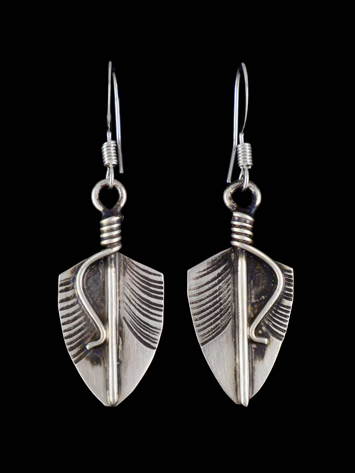 Native American Sterling Silver Dangle Feather Earrings
