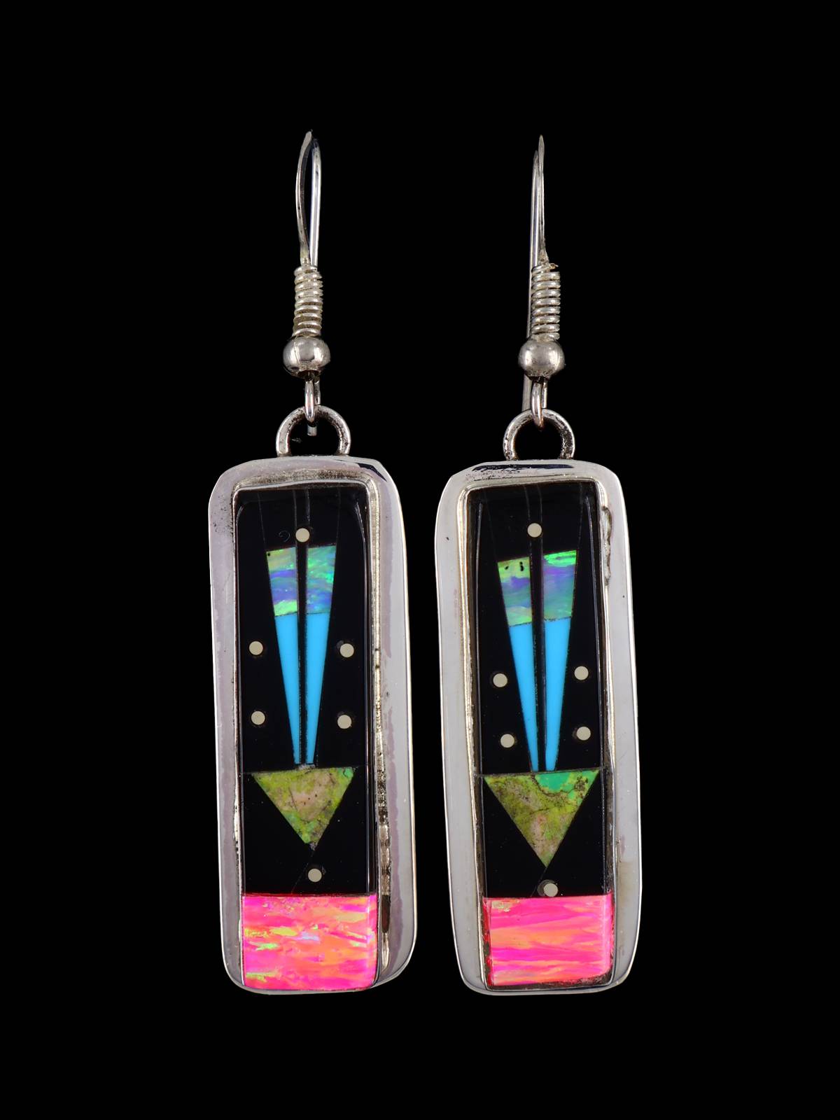 Boucles d’oreilles Navajo Onyx et Turquoise Inlay Dangle