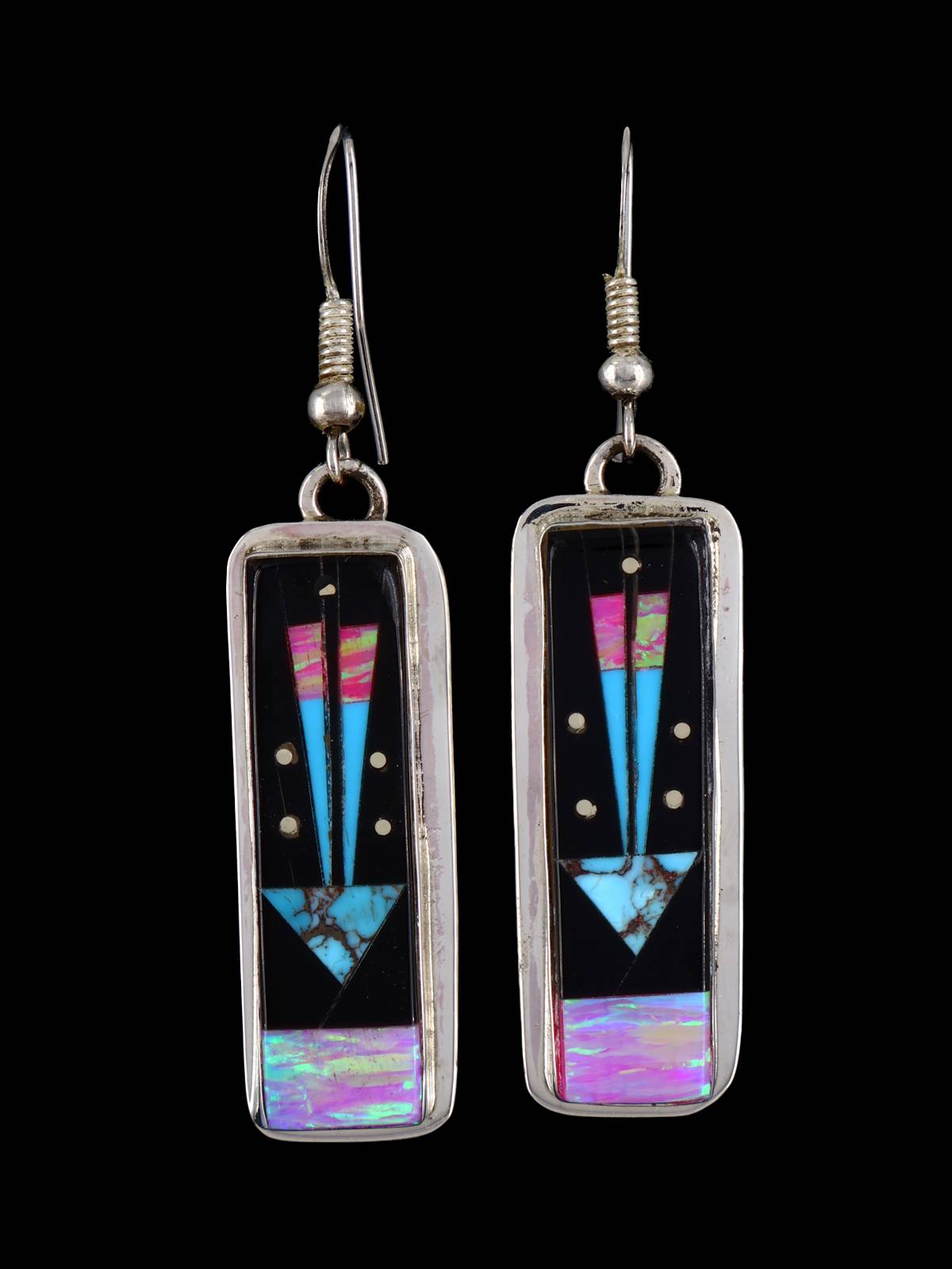 Boucles d’oreilles Navajo Onyx et Turquoise Inlay Dangle