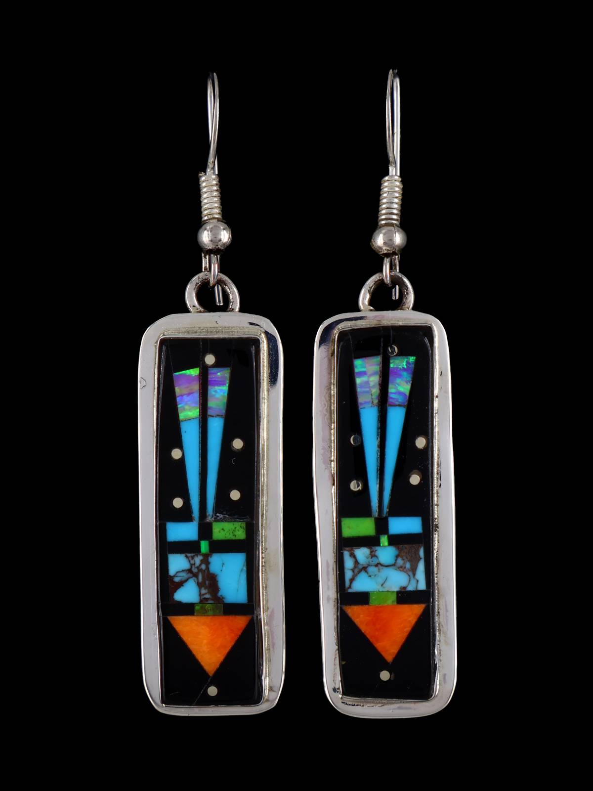 Boucles d’oreilles Navajo Onyx et Turquoise Inlay Dangle