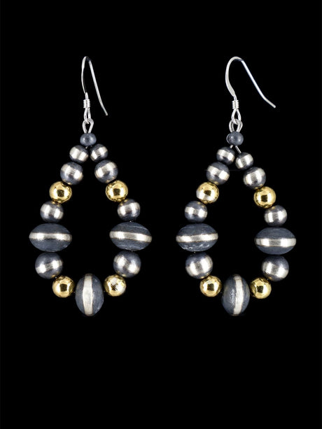 Navajo 18k Gold and Sterling Silver Beaded Dangle Earrings - PuebloDirect.com