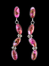 Navajo Compressed Spiny Oyster and Turquoise Post Earrings - PuebloDirect.com