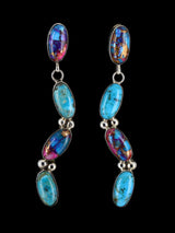 Navajo Compressed Spiny Oyster and Turquoise Post Earrings - PuebloDirect.com