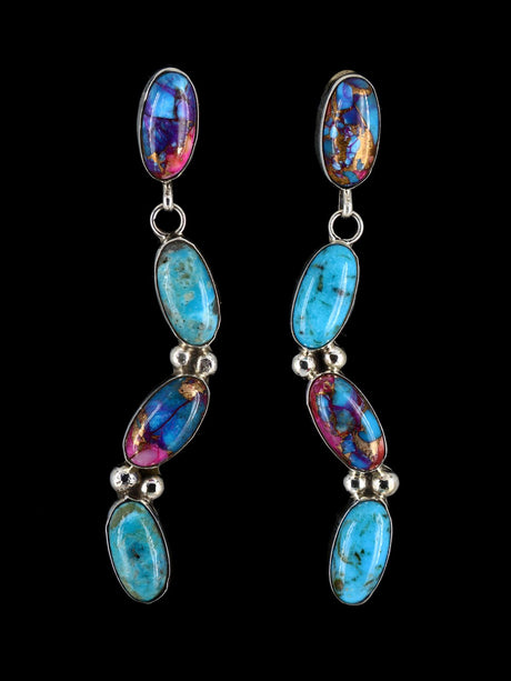 Navajo Compressed Spiny Oyster and Turquoise Post Earrings - PuebloDirect.com