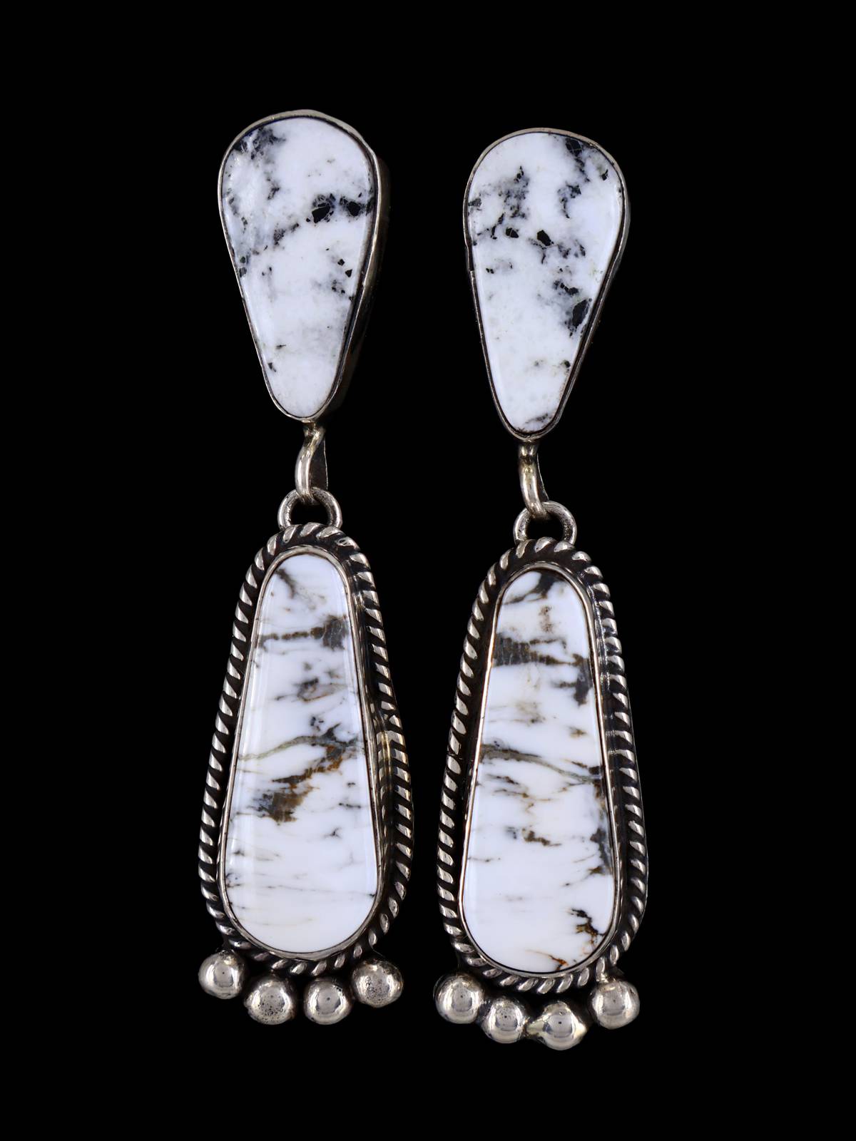 Boucles d'oreilles Navajo en argent sterling buffle blanc et onyx