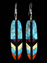 Boucles d'oreilles incrustées de plumes turquoise mosaïque Santo Domingo