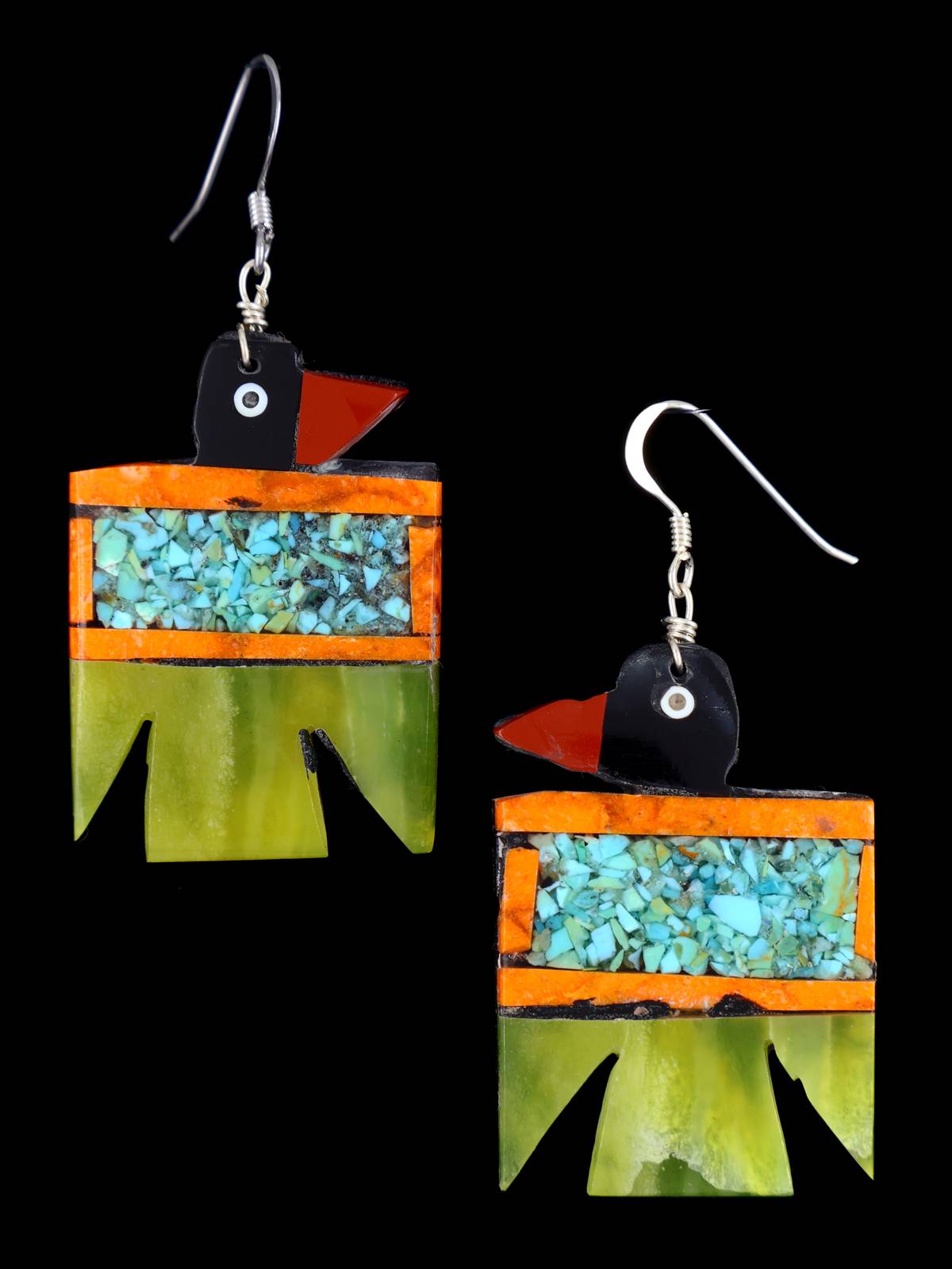 Santo Domingo Inlay Mosaic Bird Dangle Earrings