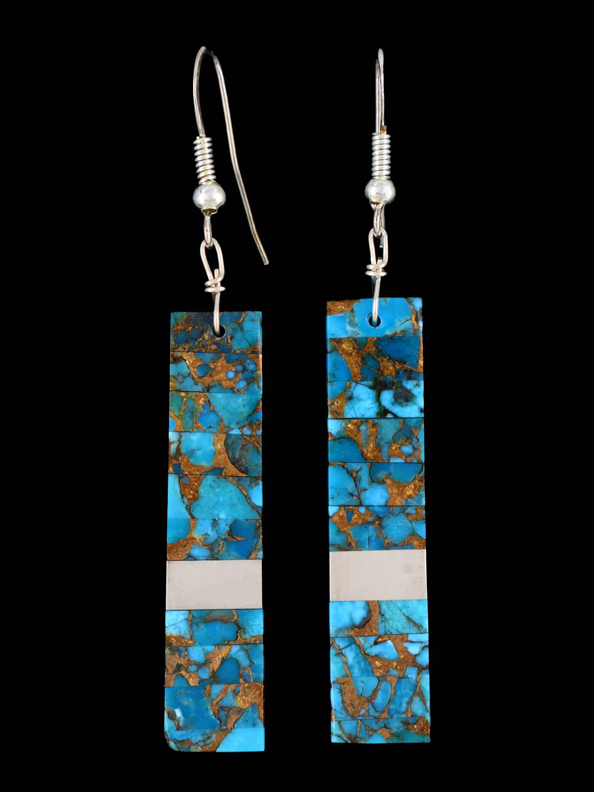 Santo Domingo Compressed Turquoise Mosaic Dangle Earrings