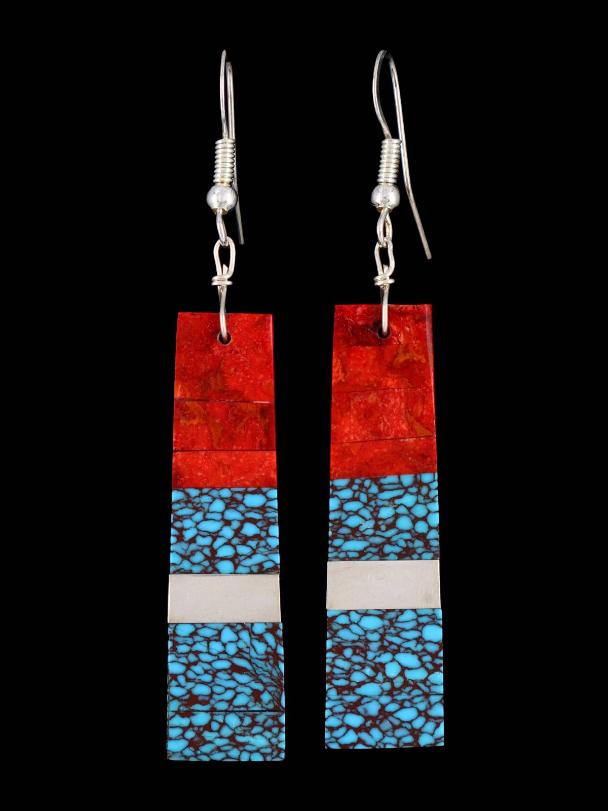 Santo Domingo Compressed Turquoise Mosaic Dangle Earrings