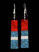 Santo Domingo Compressed Turquoise Mosaic Dangle Earrings