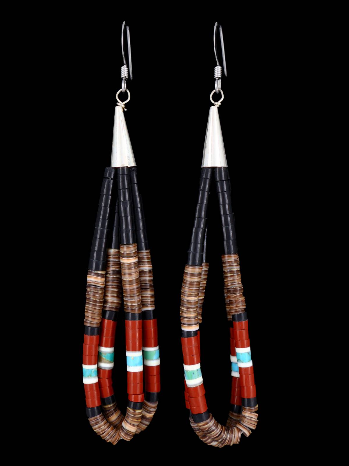 Pendientes colgantes Heishi de azabache navajo y turquesa