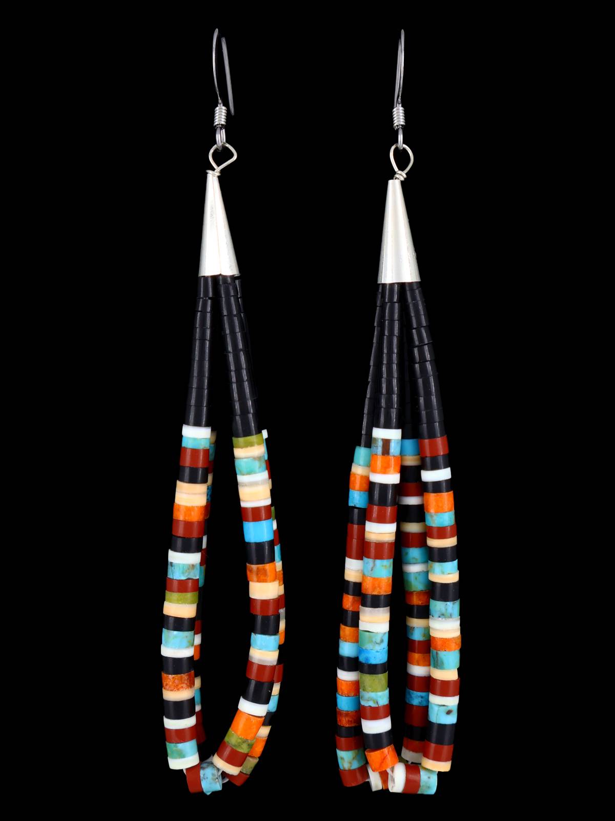 Pendientes colgantes Heishi de azabache navajo y turquesa