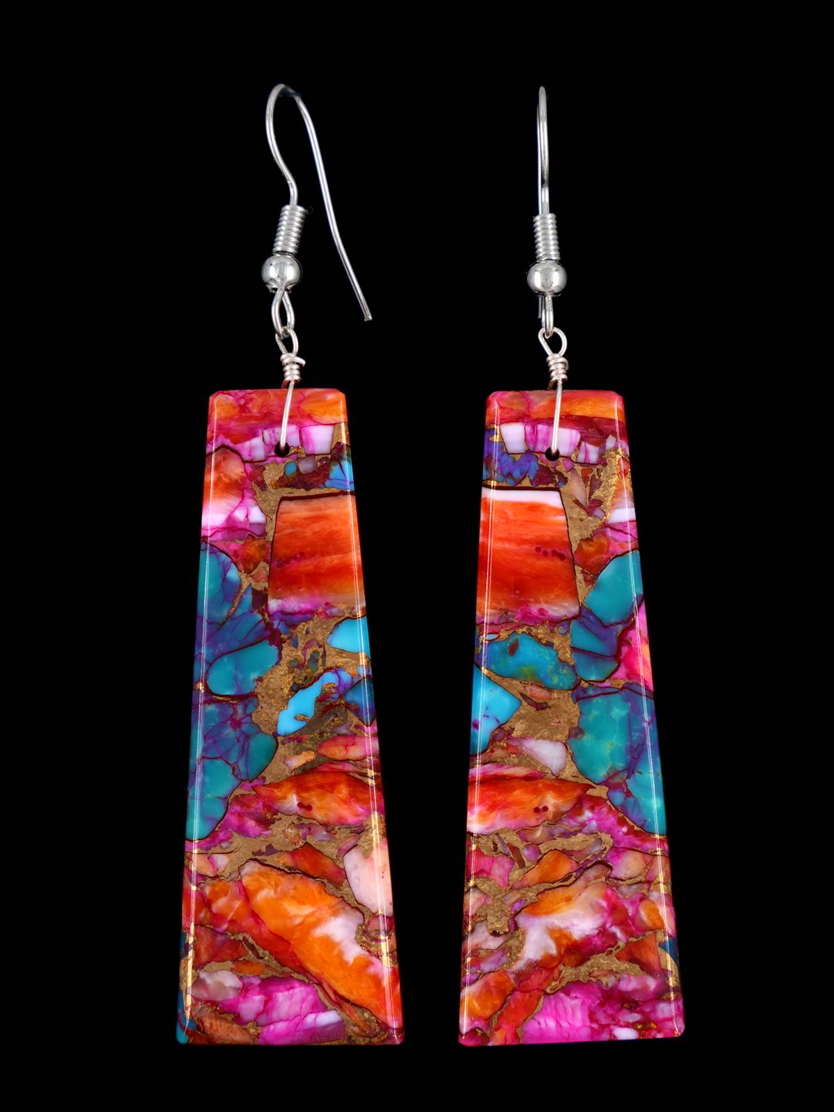 Navajo Spiny Oyster and Turquoise Slab Dangle Earring