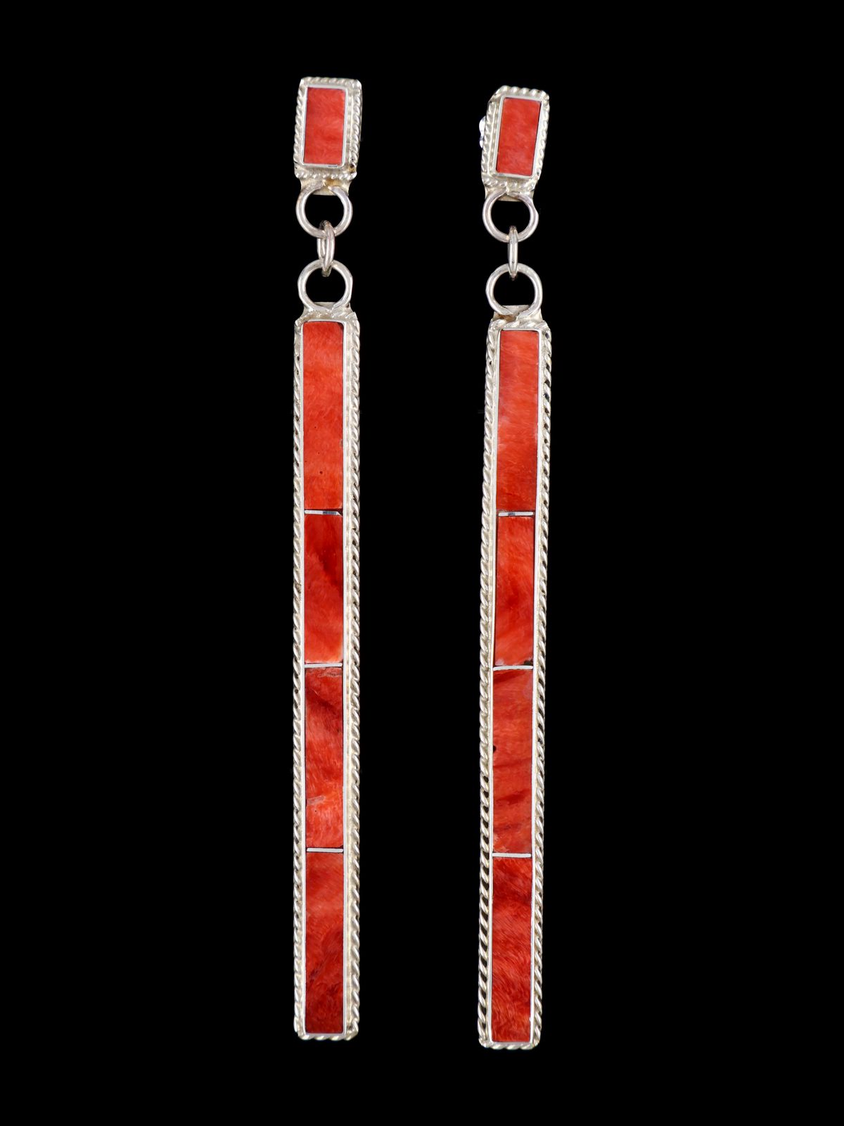 Sterling Silver Zuni Spiny Oyster Inlay Earrings - PuebloDirect.com