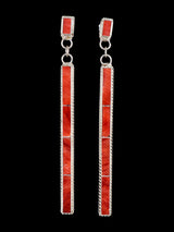 Sterling Silver Zuni Spiny Oyster Inlay Earrings - PuebloDirect.com