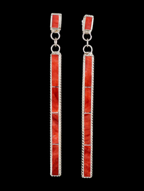 Sterling Silver Zuni Spiny Oyster Inlay Earrings - PuebloDirect.com