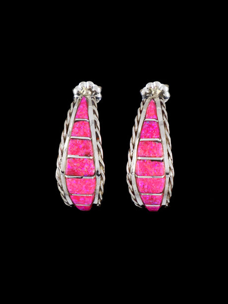 Native American Zuni Opalite Inlay Half Hoop Earrings - PuebloDirect.com