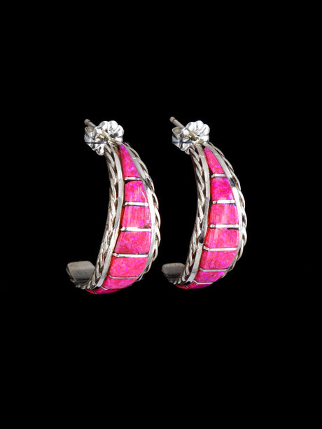 Native American Zuni Opalite Inlay Half Hoop Earrings - PuebloDirect.com