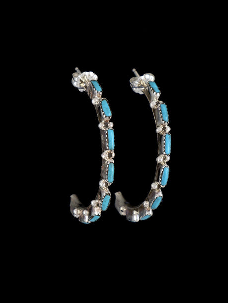 Zuni Turquoise Half Hoop Post Earrings - PuebloDirect.com