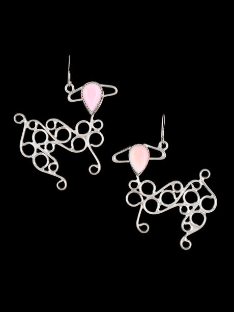 Pink Conch Sculpted Wire Sheep Dangle Earrings - PuebloDirect.com