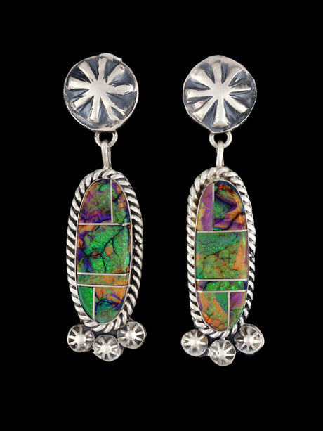 Navajo Spiderweb Opal Sterling Silver Post Earrings - PuebloDirect.com