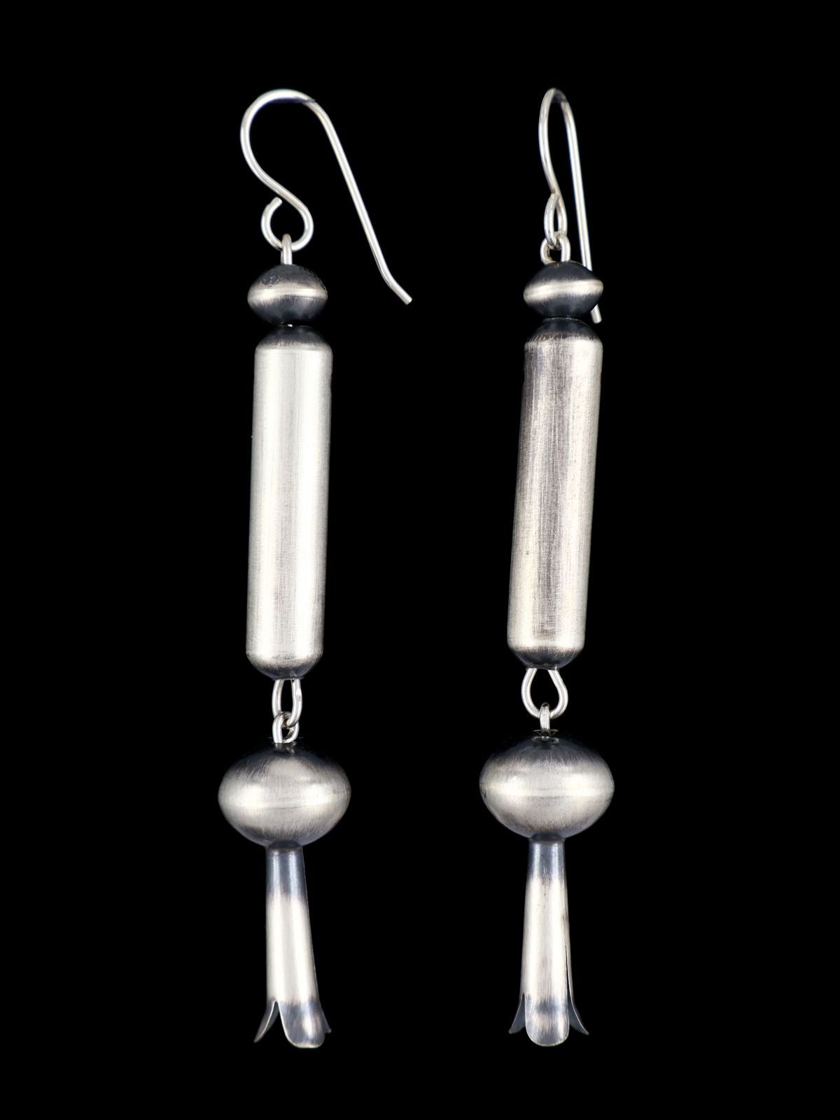 Navajo Sterling Silver Blossom Flute Earrings - PuebloDirect.com
