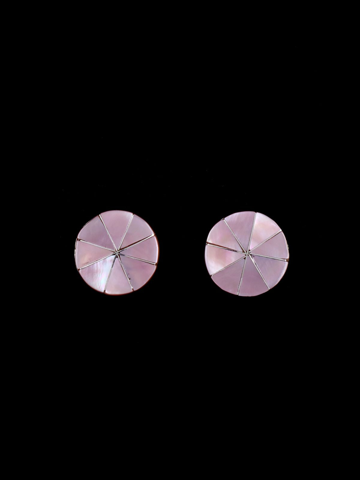 Zuni Pink Shell Inlay Post Earrings - PuebloDirect.com